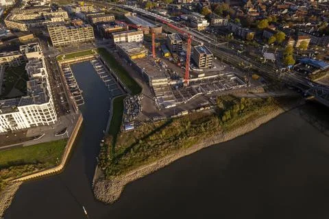 Aerial industrial view of building plot. Housing and urban management. Fotos de archivo