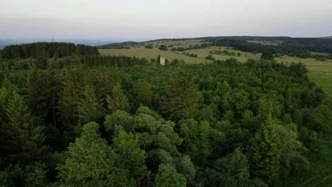 Aerial, inner german border GDR and FRG with watchtower in 4k, Drone, DDR Video stock 156117639