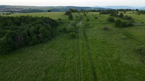 Aerial, inner german border GDR and FRG with watchtower in 4k Drone, DDR Video stock 156128923