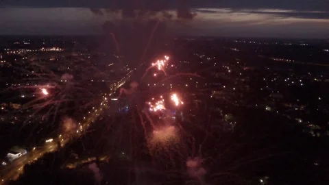 Aerial inside fireworks Stock Footage 95272021
