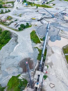 Aerial inspection of conveyor systems. Using drones to survey conveyor rout.. Stock Photos
