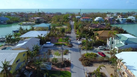 Aerial inspection Florida Keys homes aftermath Hurricane Irma 4k Stock Footage