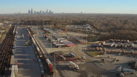 Aerial - intermodal rail freight terminal Stock Footage 146125544