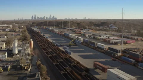 Aerial - intermodal rail terminal Stock Footage 146070705