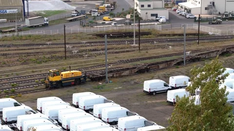 Aerial Intermodal Train and Van Fleet Le Havre Port Stock Footage 338371636