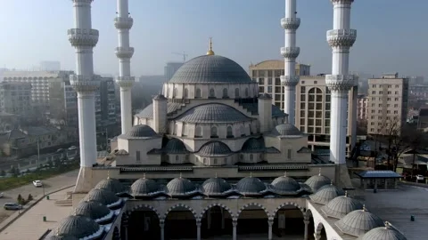 Aerial internal square view of the central Mosque Al-Sarakhsi Stock-Footage 237425928