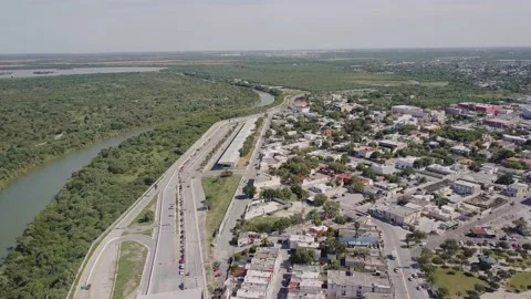 Aerial - International Bridge border between McAllen and Reynosa, Mexico, Stock Footage 149934636