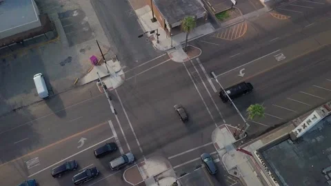 AERIAL - Intersection with light traffic in McAllen, Texas, top down Stock Footage 169000776