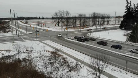 Aerial Of Intersection In Rural Area in Winter Video stock 141106065