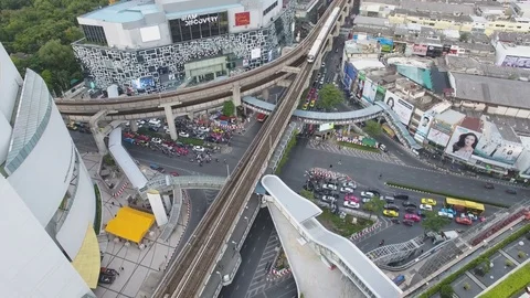 Aerial intersection sky train day Bangkok Stock Footage 77758297