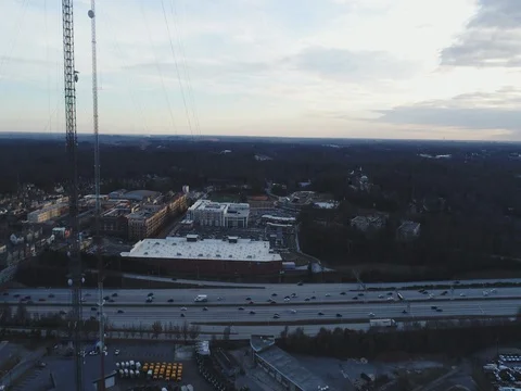 Aerial of Interstate 20 passing through east Atlanta Video stock 73497745