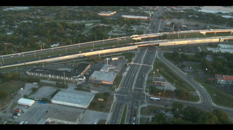 Aerial Interstate 4 Flowing Traffic Overpass Video stock 708297