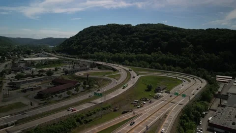 Aerial of Interstate 64 through Charleston West Virginia in springtime Stock Footage 310290750