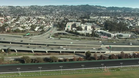 Aerial: Interstate 80 freeway in Berkeley, California, USA Stock Footage 162237202