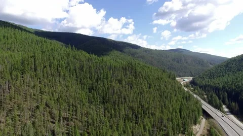 Aerial of Interstate and Evergreen Forest Stock Footage 69006941