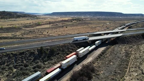 Aerial - Interstate Crosses Trains Stock Footage 249820233