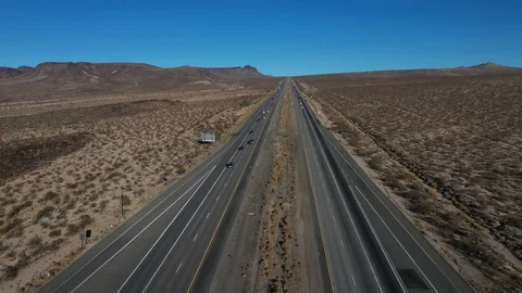 Aerial interstate freeway intersection California Nevada border area 4K Stock Footage 99731820