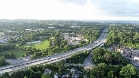 Aerial of Interstate highway 476 Blue Route in Radnor Township, Villanova Stock Footage 91600137