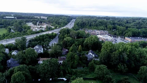 Aerial of Interstate highway 476 Blue Route in Radnor Township, Villanova Stock Footage 91703203