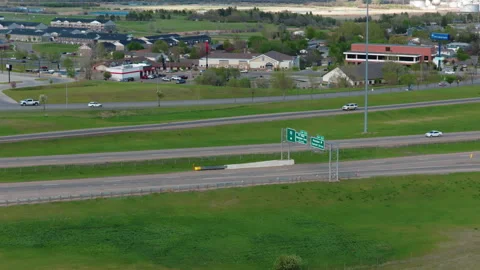 Aerial Interstate Highway With Exit Signs Through Mandan North Dakota Stock Footage 342249277