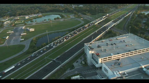 Aerial Interstate Traffic Jam Video stock 708398