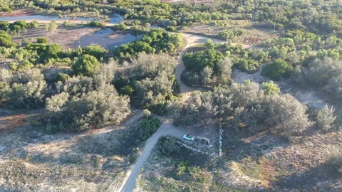 Aerial of Isolated Beach Camping Stock Footage 147476438