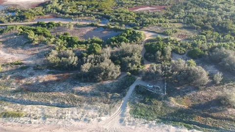 Aerial of Isolated Beach Camping Video stock 147476964