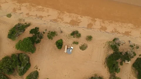 Aerial of Isolated Beach Camping Stock Footage 147476977