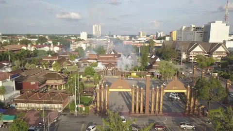 Aerial Istana Balai Besar being smoked in Kota Bharu Malaysia Stock Footage 82357379