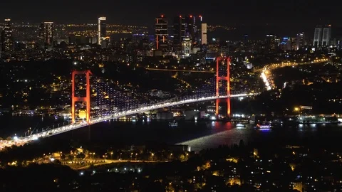 Aerial Istanbul panorama with Bosphorus Bridge Stock Footage