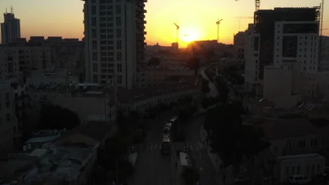 Aerial Jerusalem Sunset Light Rail Stock Footage 325053515
