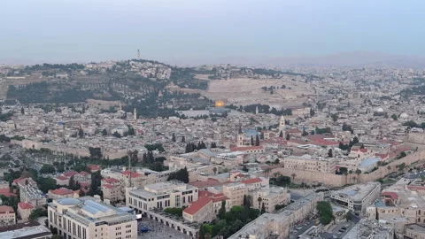 Aerial Jerusalem Sunset Old City Skyline Israel Stock Footage 327084575