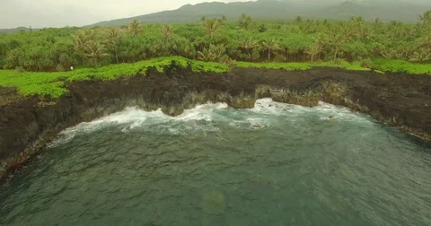 Aerial Jib Down Static Jagged Coast line. Stock-Footage 75084912