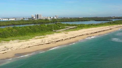 Aerial of John D. MacArthur Beach State Park in North Palm Beach Florida Stock Footage 235247568