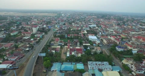Aerial of Kampong Cham from the sky Stock Footage 68618591