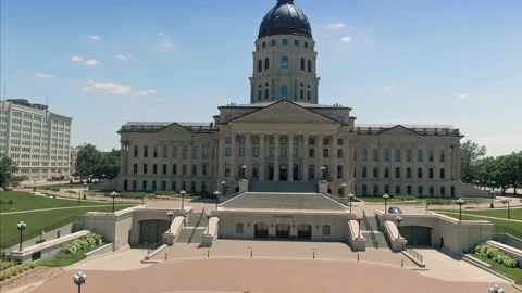 Aerial: Kansas State Capitol & downtown Topeka. Kansas, USA Stock Footage