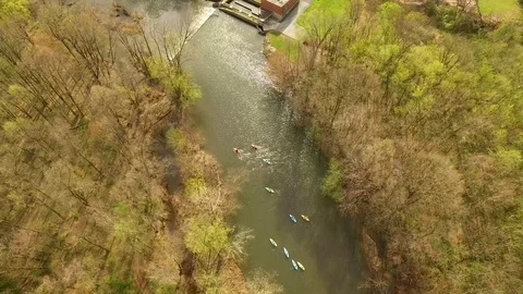 Aerial Kayaks on river Stock Footage 75840085