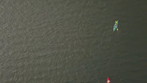 Aerial of kayaks Straight Down Video stock 83515367
