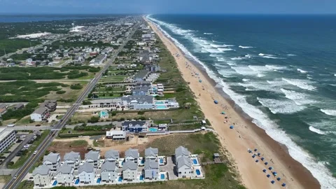 Aerial Kill Devil Hills, NC homes and coastline Outer Banks, NC Stock Footage 314838642
