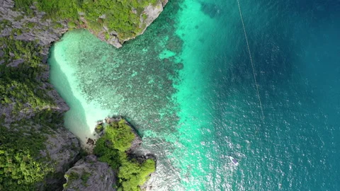 AERIAL KO PHI PHI LEH TROPICAL ISLAND MOUNTAIN PARADISE Stock Footage 144358679