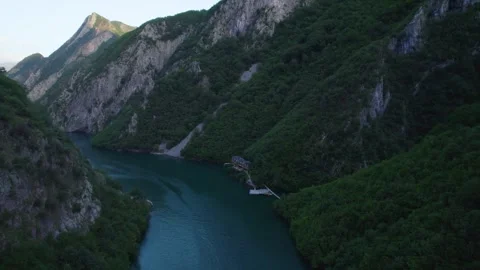 Aerial of Komani Riverside accommodation at the evening in Albania Stock Footage 342537928