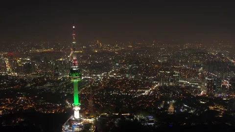 Aerial Korea Seoul April 2017 Seoul Tower Night Stock Footage