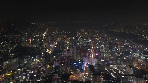Aerial Korea Seoul April 2017 Seoul Tower Night Stock Footage