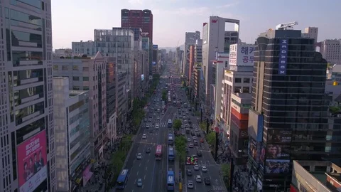 Aerial Korea Seoul April 2017 Gangnam Sunny Day Stock Footage