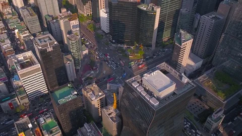 Aerial Korea Seoul April 2017 Gangnam Sunny Day Stock Footage