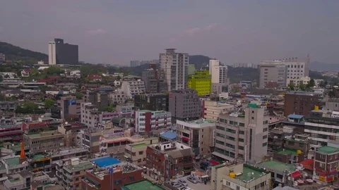 Aerial Korea Seoul April 2017 Itaewon Hazy Sunny Day Stock Footage
