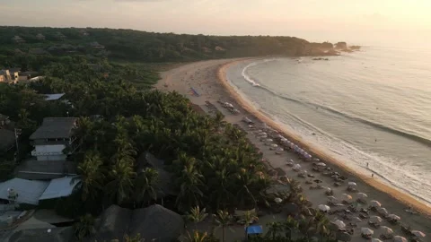 Aerial of La punta in Zicatela beach Puerto Escondido Mexico Oaxaca Stock Footage 259062374
