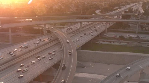AERIAL LA TRAFFIC OVERPASS Stock Footage 86443989