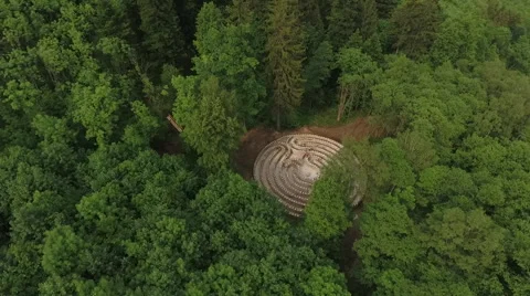 Aerial of a labyrinth in the forest Stock Footage 64252866