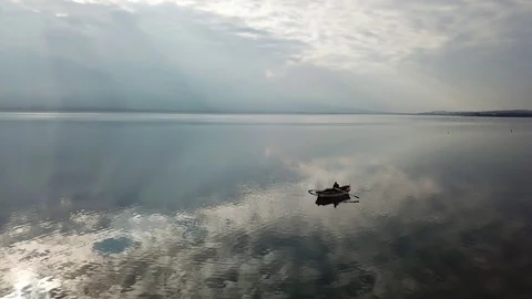 Aerial lake reflection light beam kocaeli TURKEY 16 Stock Footage 104076106